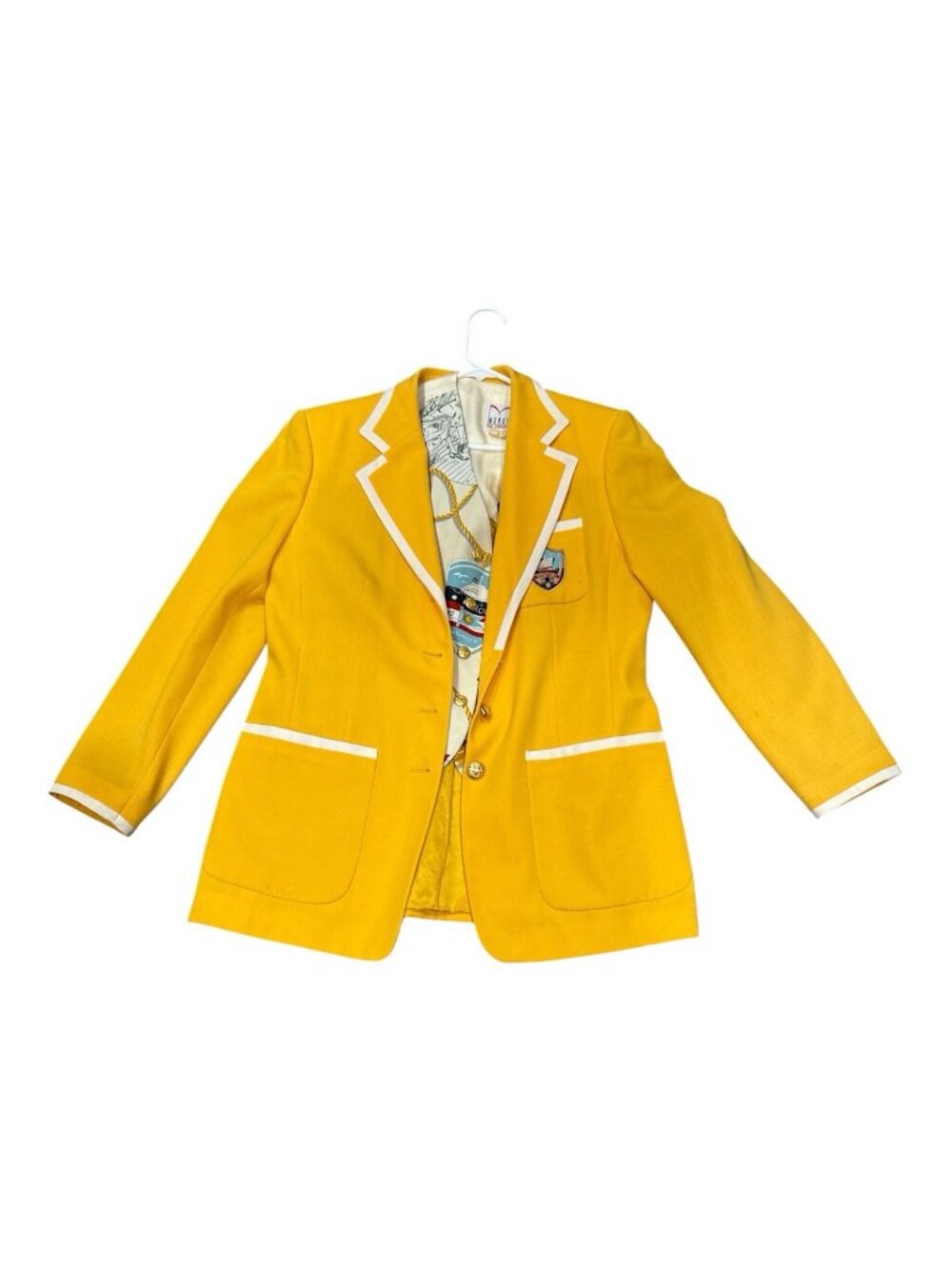 Vintage 80’s Mondi Yellow yachting Blazer With Nautical Print Best Women’s 40